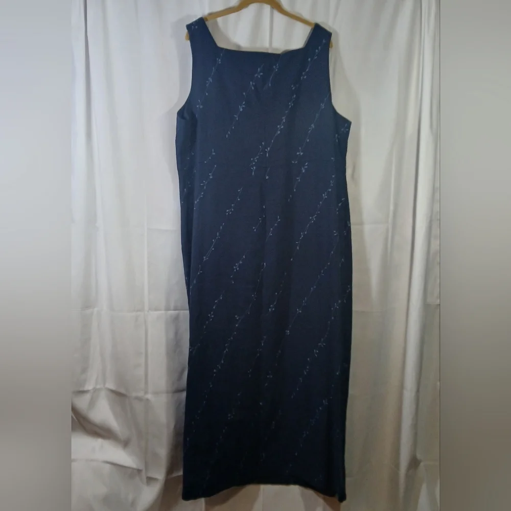 Vintage Outfit JPR Womens 2X Linen 2 Pc Set Maxi Dress Jacket Navy Blue Floral
